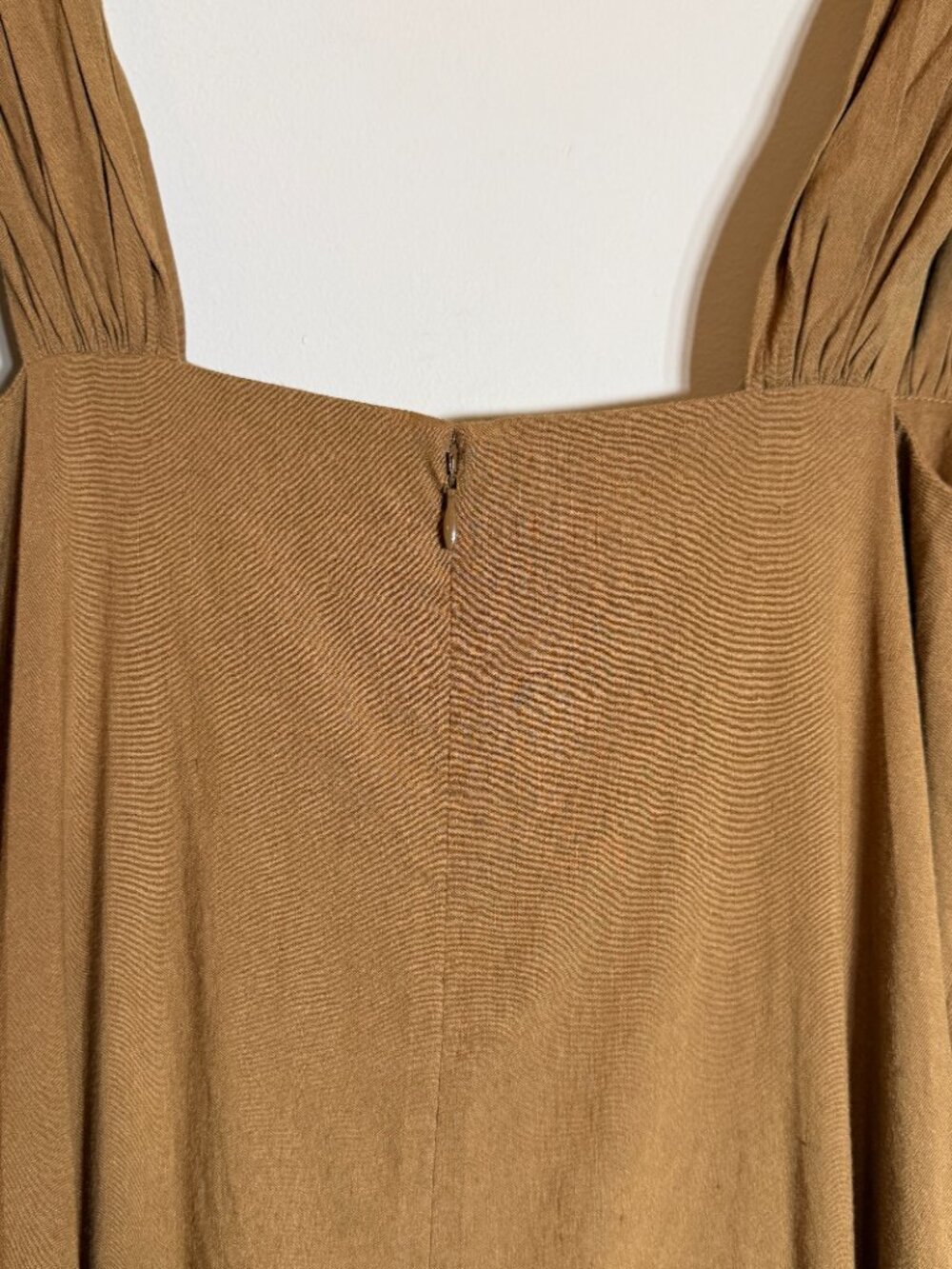 Vince Linen Square Neck A-Line Midi Dress Women's Large Brown Minimalist Chic - Picture 13 of 16